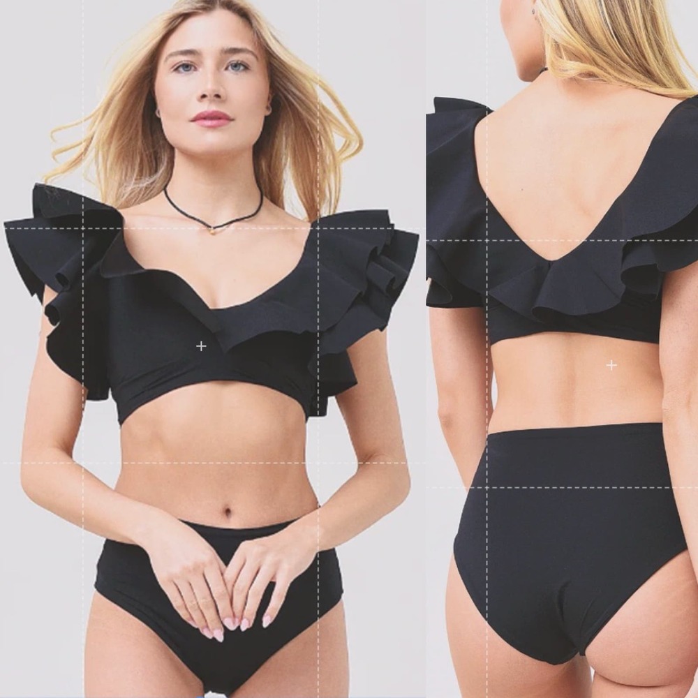 Maygel Coronel Black Mila Ruffle Two-Piece Bikini Swimsuit Set one size